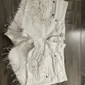 American Eagle Outfitters White Distressed Jean Shorts